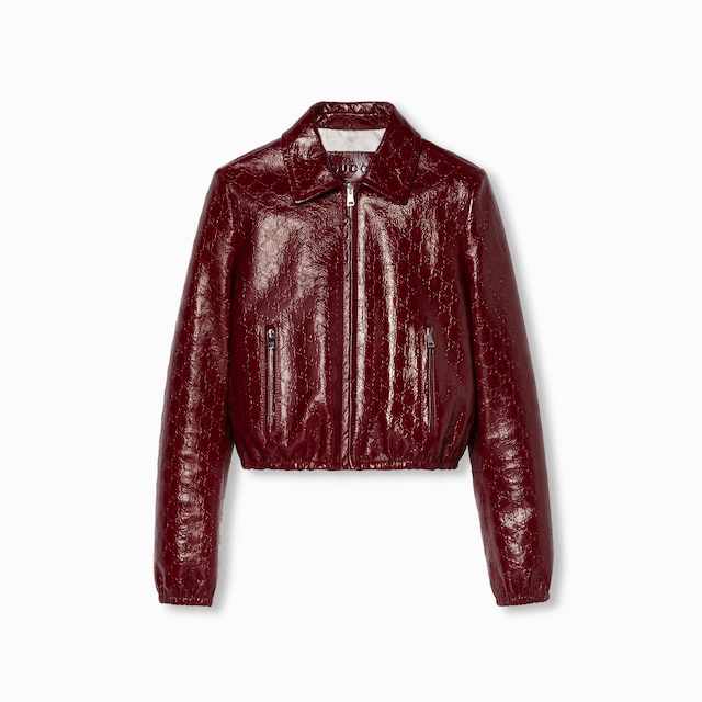 GG embossed leather bomber jacket