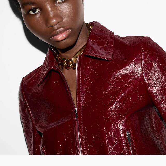 GG embossed leather bomber jacket - image 3