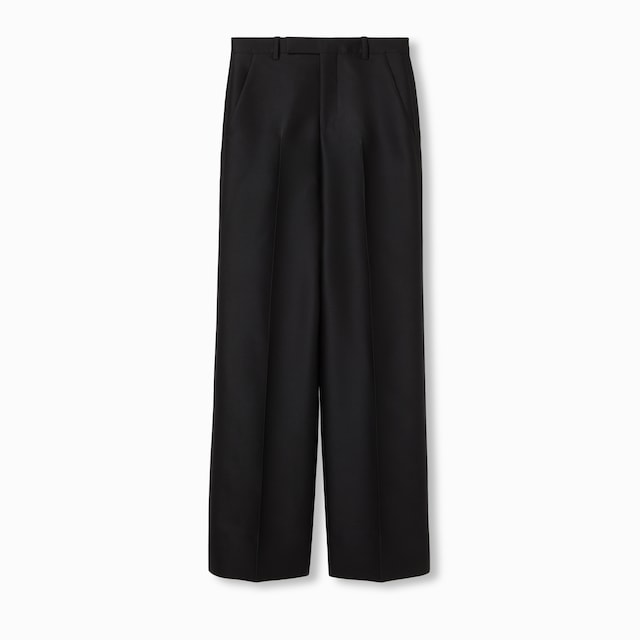 Pantalon en gabardine de laine et soie avec broderie