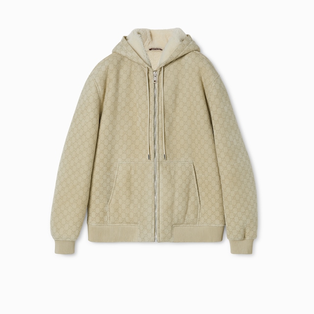 GG shearling hooded bomber jacket