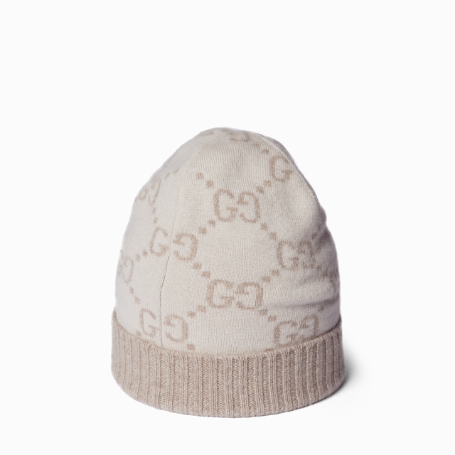 GUCCI グッチ カシミア モノグラム ビーニー ニット帽 中古・古着通販】GUCCI (グッチ) ニット帽 ホワイト×ブルー