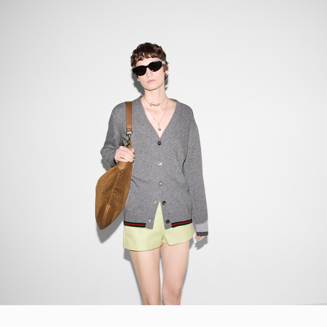 Wool and cashmere cardigan with Web - image 2
