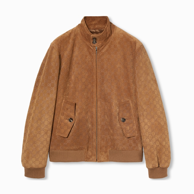 Embossed GG suede bomber jacket