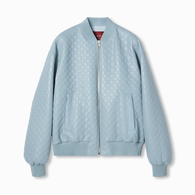 Embossed GG leather bomber jacket
