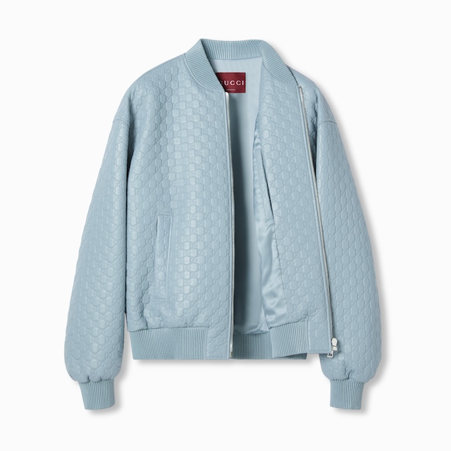 Embossed GG leather bomber jacket