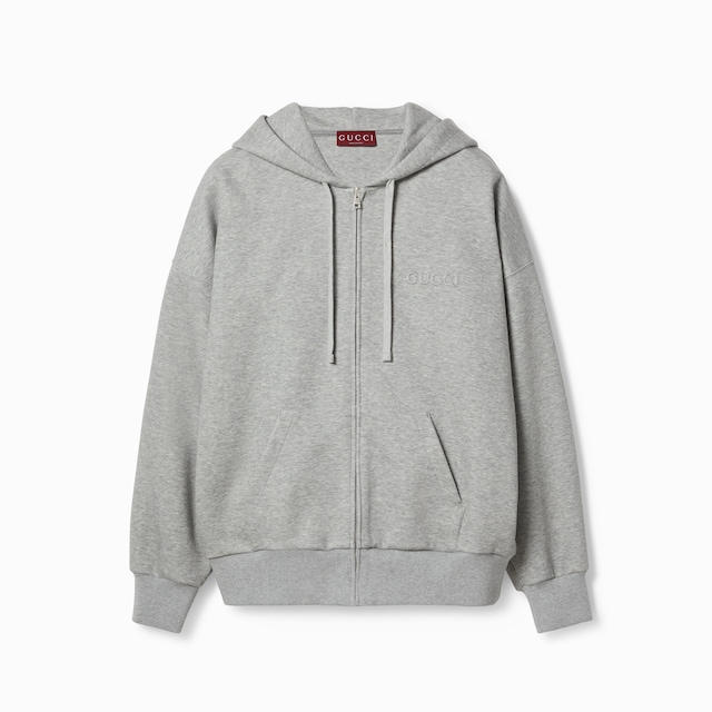 Printed cotton jersey hooded sweatshirt in navy | GUCCI® LU