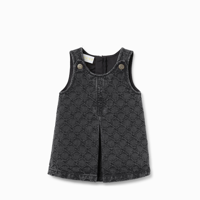 Children's GG denim jacquard dress in blue and ivory | GUCCI® US