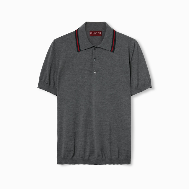 Wool knit polo shirt with Web