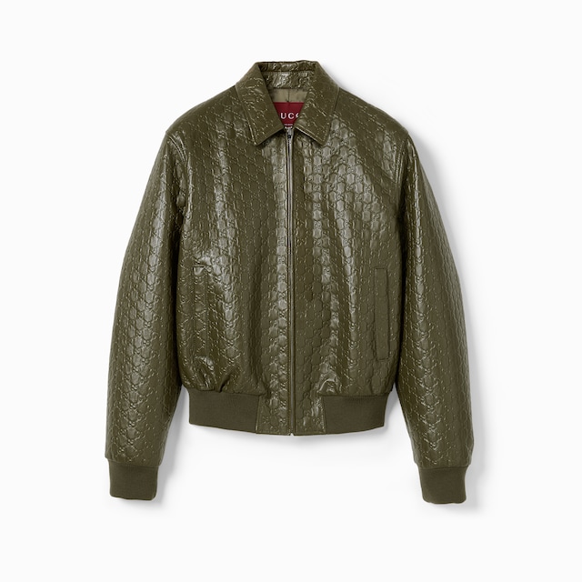 GG embossed leather bomber jacket