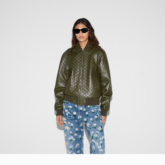 Embossed GG leather bomber jacket - image 4