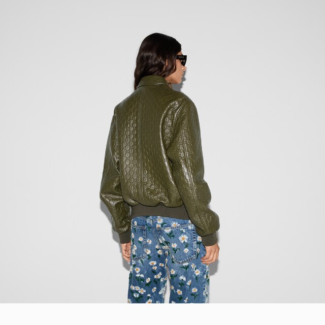 Embossed GG leather bomber jacket - image 5