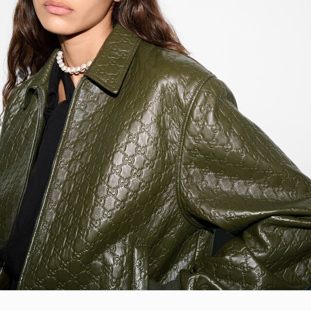 Embossed GG leather bomber jacket - image 3
