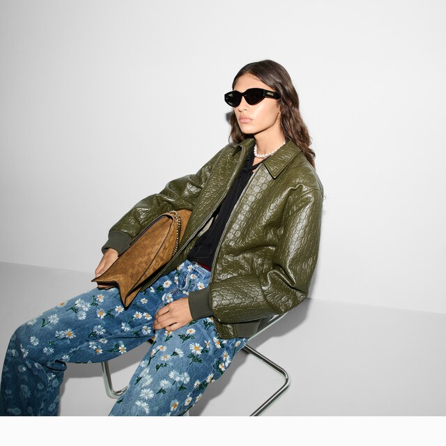 Embossed GG leather bomber jacket - image 2