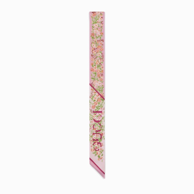 Printed silk neck bow in pink and multicolor | GUCCI® US