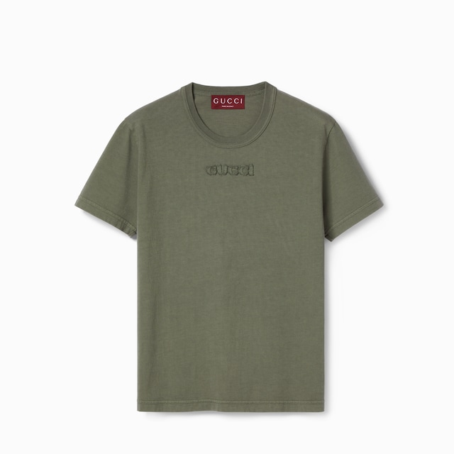 GUCCI BBロゴTシャツ オリーブグリーン Gucci Logo-Print Cotton T-Shirt in Green - Runway Catalog