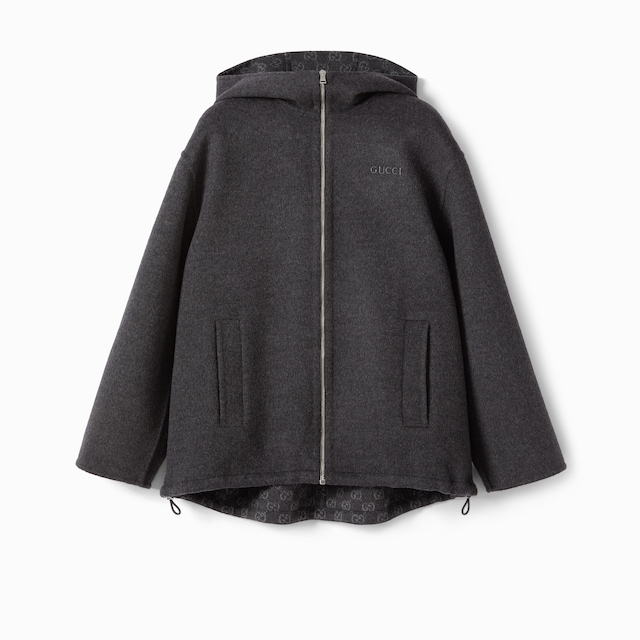 Embroidered wool and silk hooded jacket