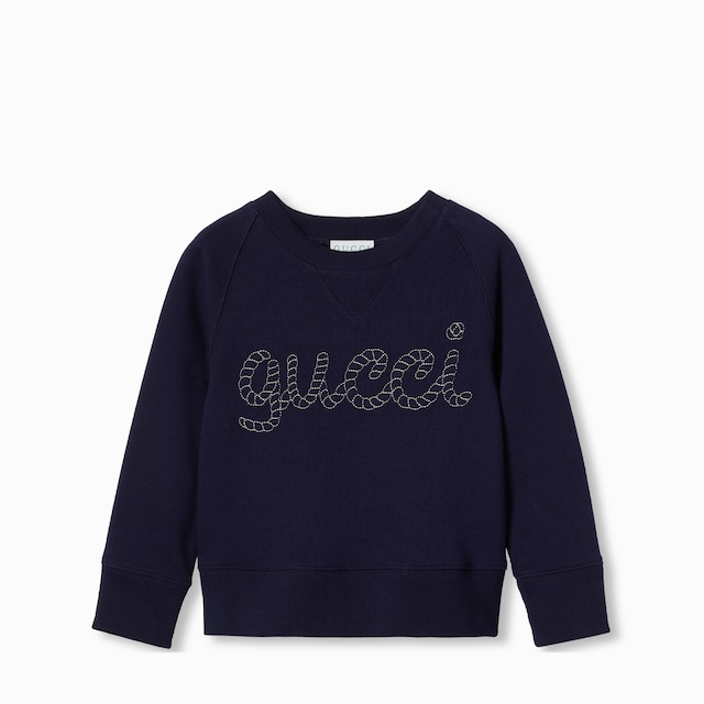 GUCCI   kidsロゴ　トレーナー Web Stripe logo cotton jersey sweatshirt in blue - Gucci