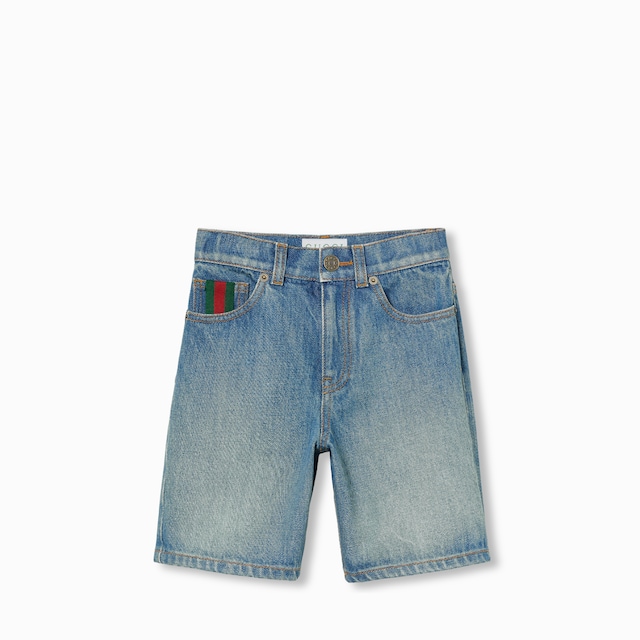 Short infantil de denim con tribanda Web