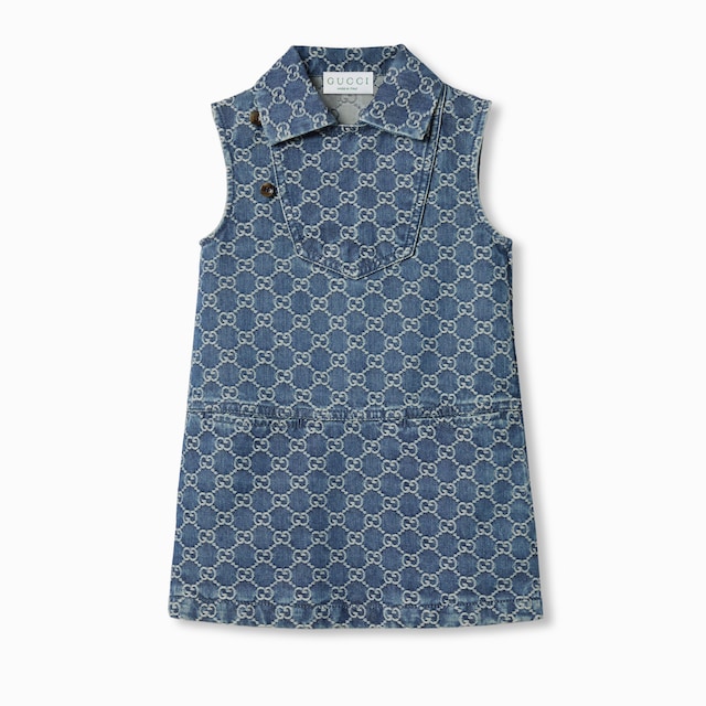Children's denim dress with Web in blue | GUCCI® US