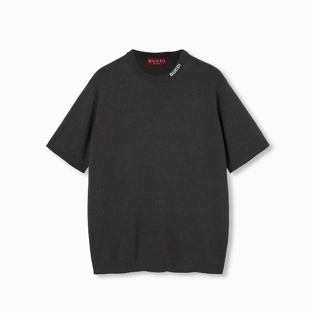 Silk cotton T-shirt with intarsia