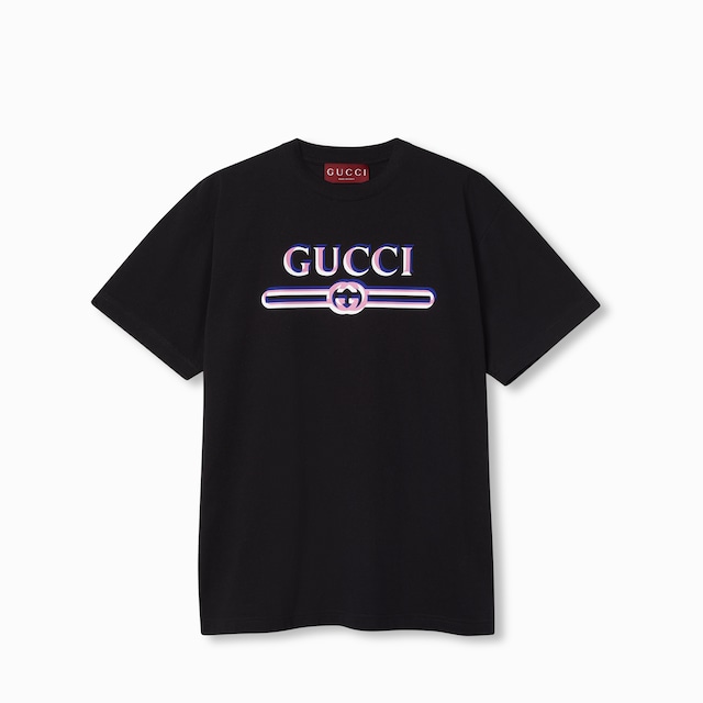 Black Cotton Jersey Oversize T-Shirt With Gucci Logo | GUCCI