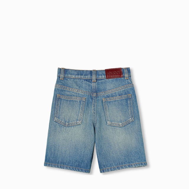 Short infantil de denim con tribanda Web