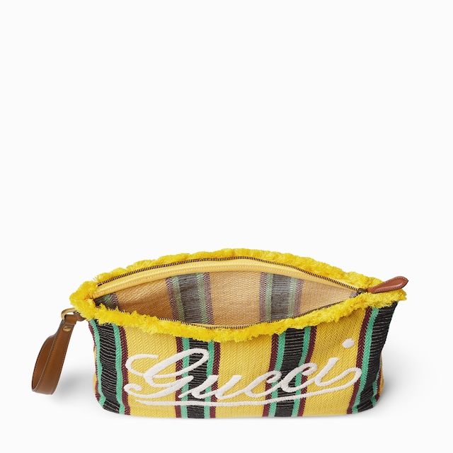 Large embroidered canvas pouch