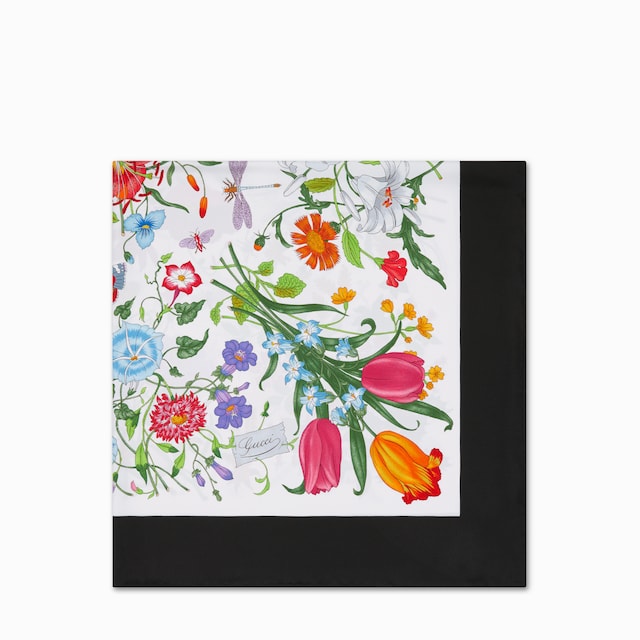 Pañuelo de sarga de seda con estampado Flora