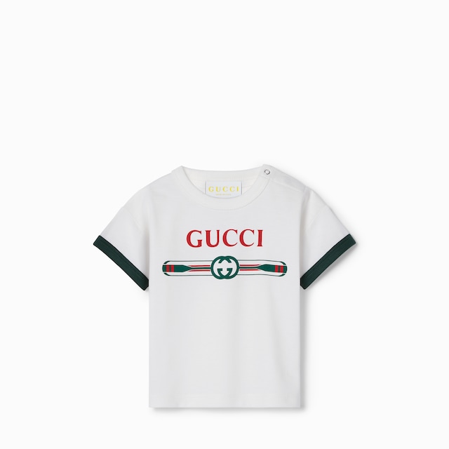 GUCCIトップス120センチ Baby embroidered cotton shirt in white and light blue