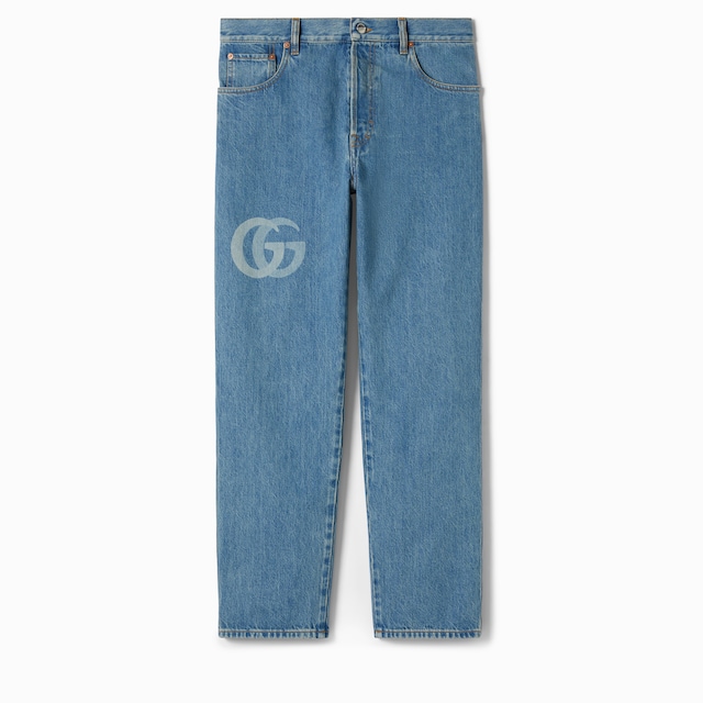 Pantalone in denim con Doppia G laserata