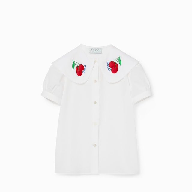 グッチ　ポロシャツ　GUCCI キッズ　刺繍　エンブロイダリー チルドレンズ〕エンブロイダリー コットン ポロシャツホワイト