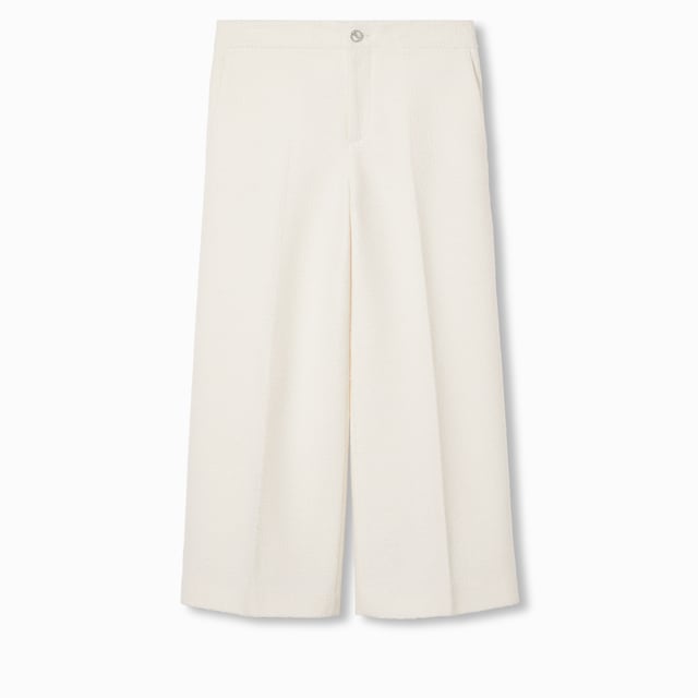 Pantalon en laine bouclée avec broderie