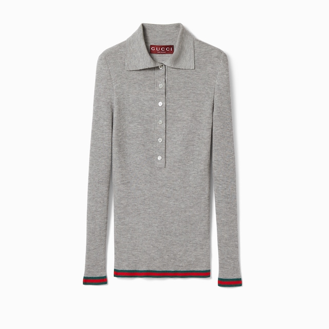 Cashmere and silk polo top with Web
