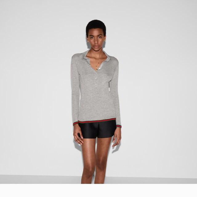 Cashmere and silk polo top with Web - image 5