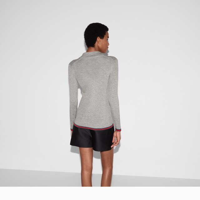 Cashmere and silk polo top with Web - image 4