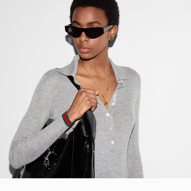 Cashmere and silk polo top with Web - image 3