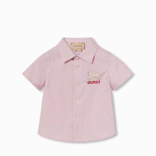 Baby embroidered cotton shirt in white and light blue