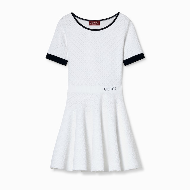 Fabric dress with intarsia