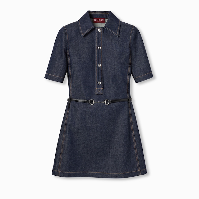 Denim mini dress with Horsebit