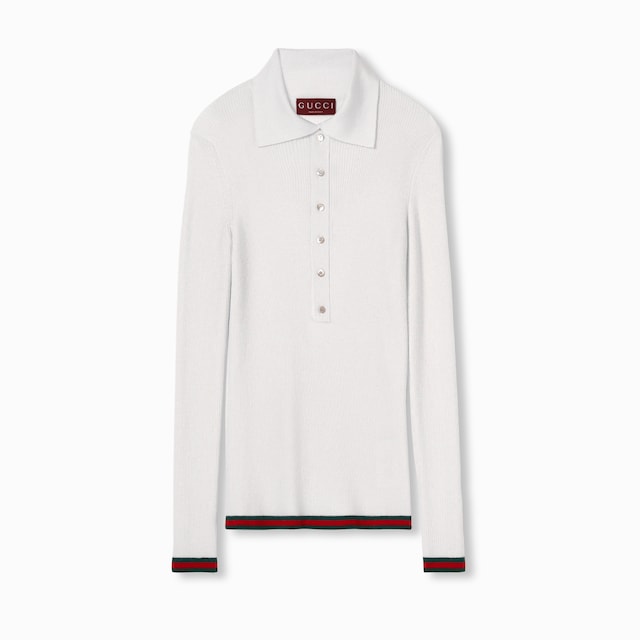 GUCCI グッチ マリンボーダーニットポロシャツ  ホワイト系 M IT1KFGQJ6CCE GUCCI グッチ マリンボーダーニットポロシャツ ホワイト系 M
