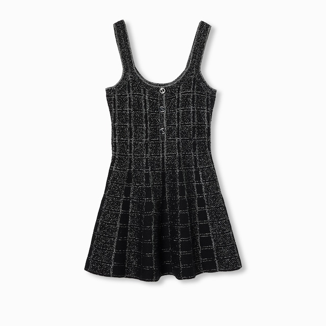 Wool and lamé check jacquard dress