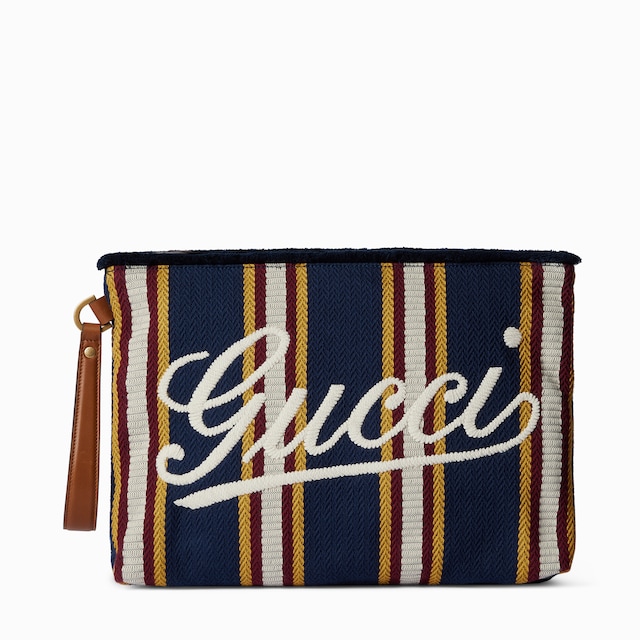 Embroidered large canvas pouch