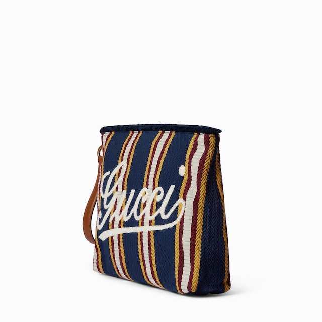 Embroidered large canvas pouch