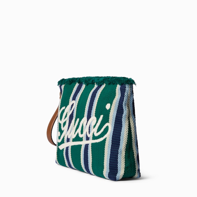 Embroidered large canvas pouch