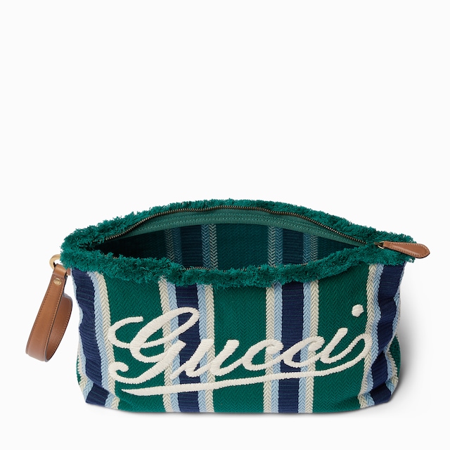 Embroidered large canvas pouch