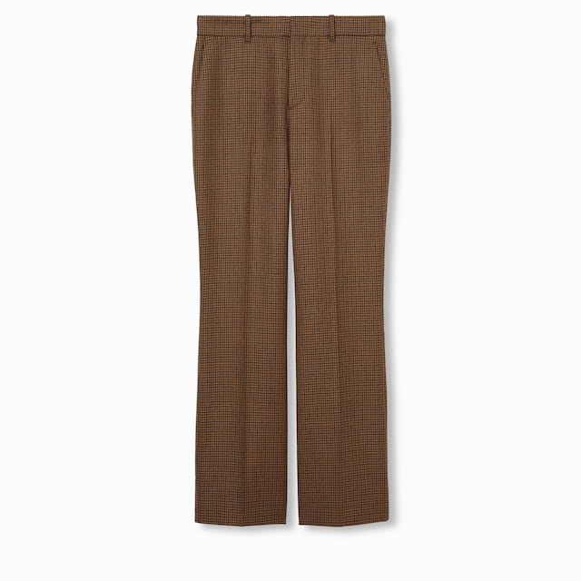 Pantalon en laine à imprimé pied-de-poule brodée