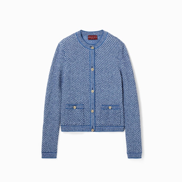 Fine cotton crewneck cardigan