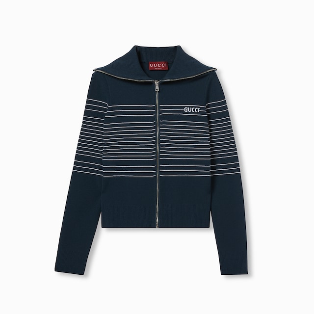 Fabric polo jacket with intarsia