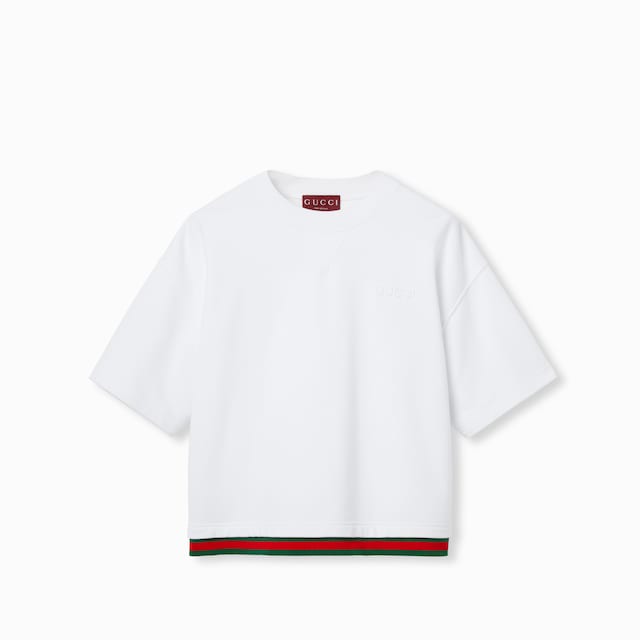 Cropped cotton jersey top with Web