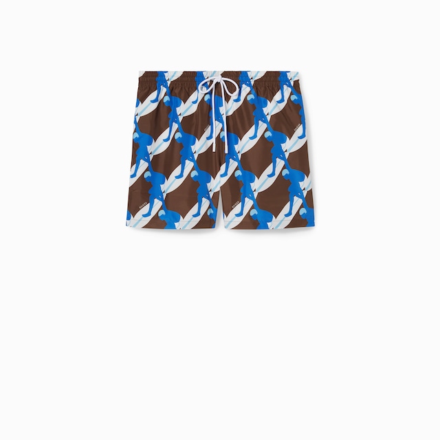 Printed technical poplin swim short
